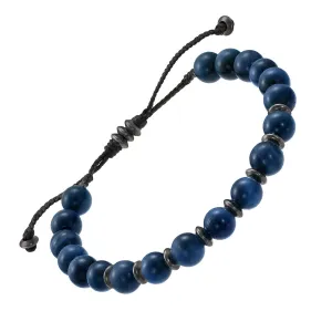 Blue Tiger Eye Gunmetal Pull Cord Bracelet