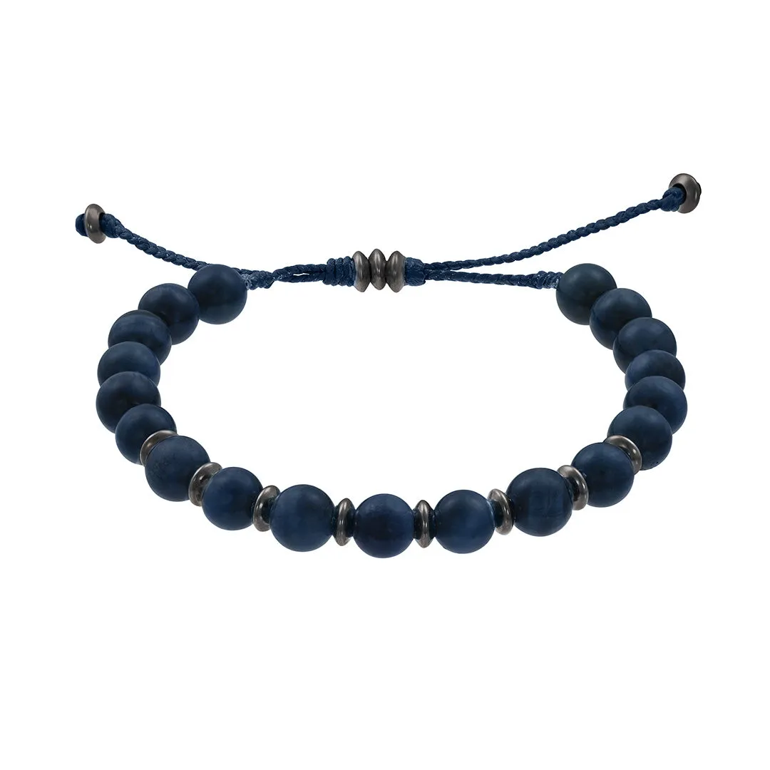 Blue Tiger Eye Gunmetal Pull Cord Bracelet