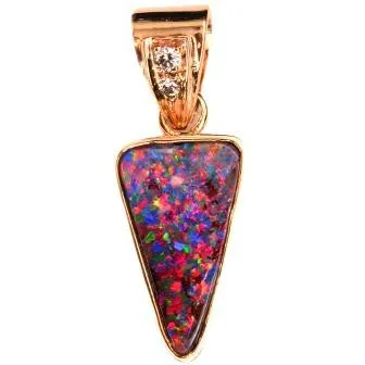 Bright Red Stars 18k Boulder Opal Pendant