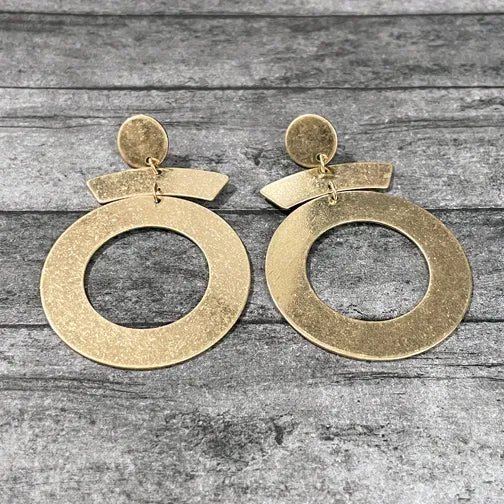 Brushed Gold Geometric Circles Post Statement Earrings