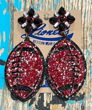 Burgundy Glitter Football Earrings