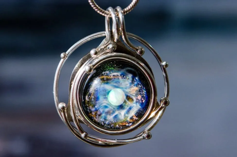 Caged Glass Galaxy Pendant with Opal