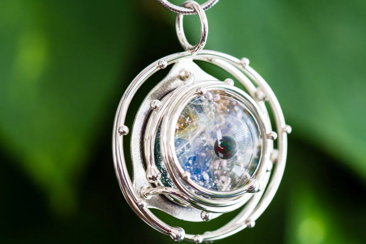 Caged Glass Galaxy Pendant with Opal