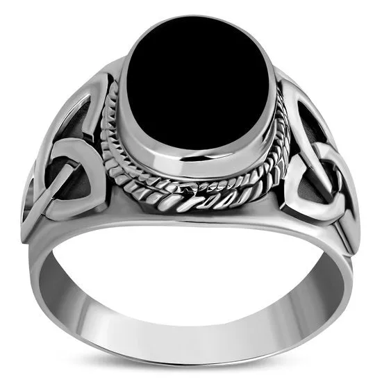 Celtic Trinity Knot Black Onyx Sterling Silver Ring