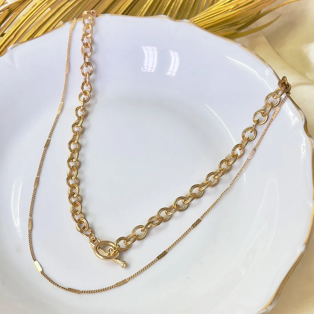 Chunky Bold Gold-Toned Chain Link Layered Necklace