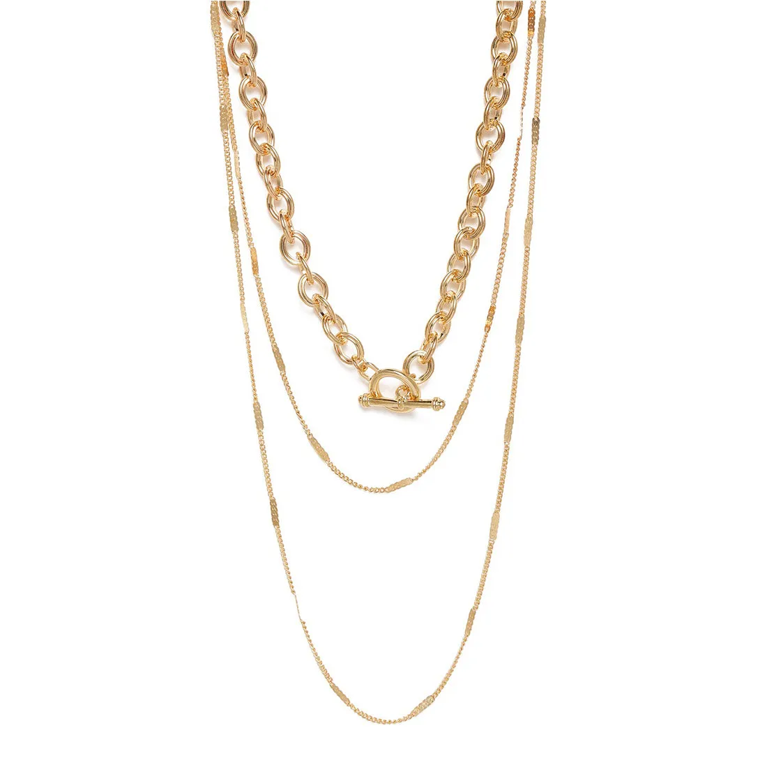 Chunky Bold Gold-Toned Chain Link Layered Necklace