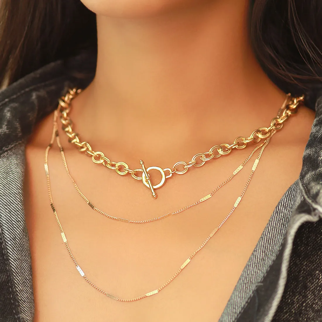 Chunky Bold Gold-Toned Chain Link Layered Necklace