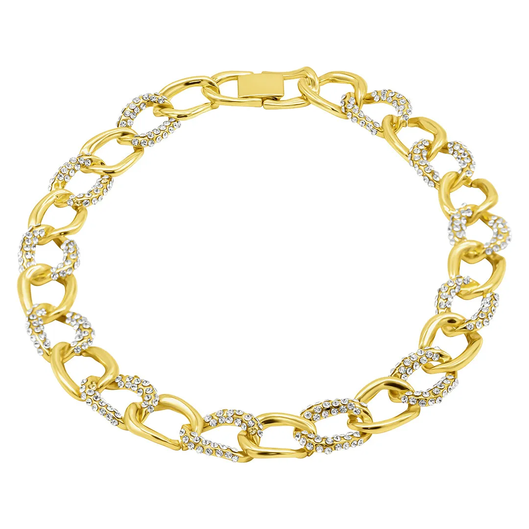 Chunky Crystal Link Chain Necklace gold