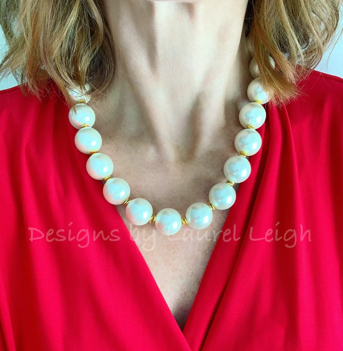 Chunky Faux Pearl & Gold Accent Necklace