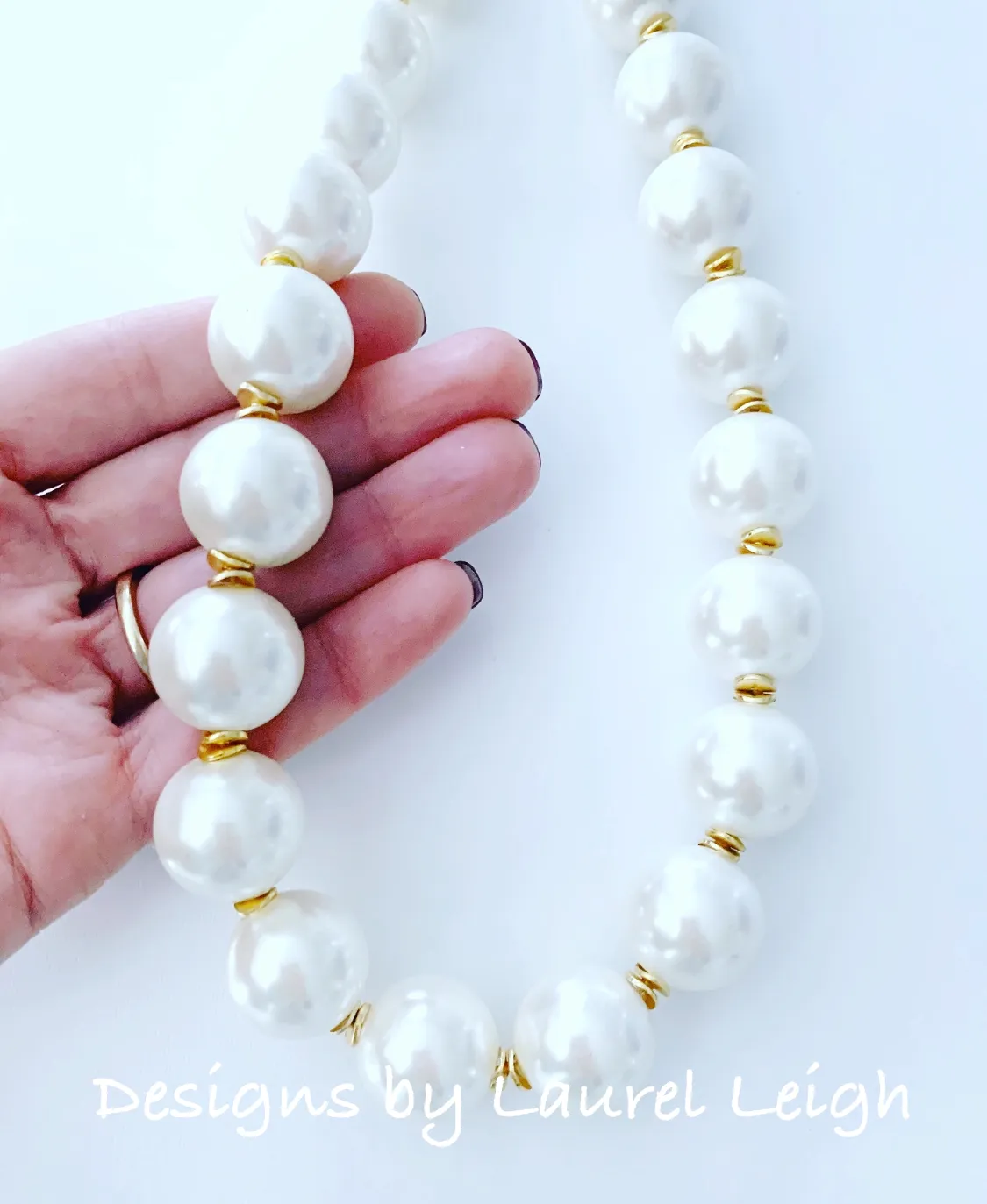 Chunky Faux Pearl & Gold Accent Necklace