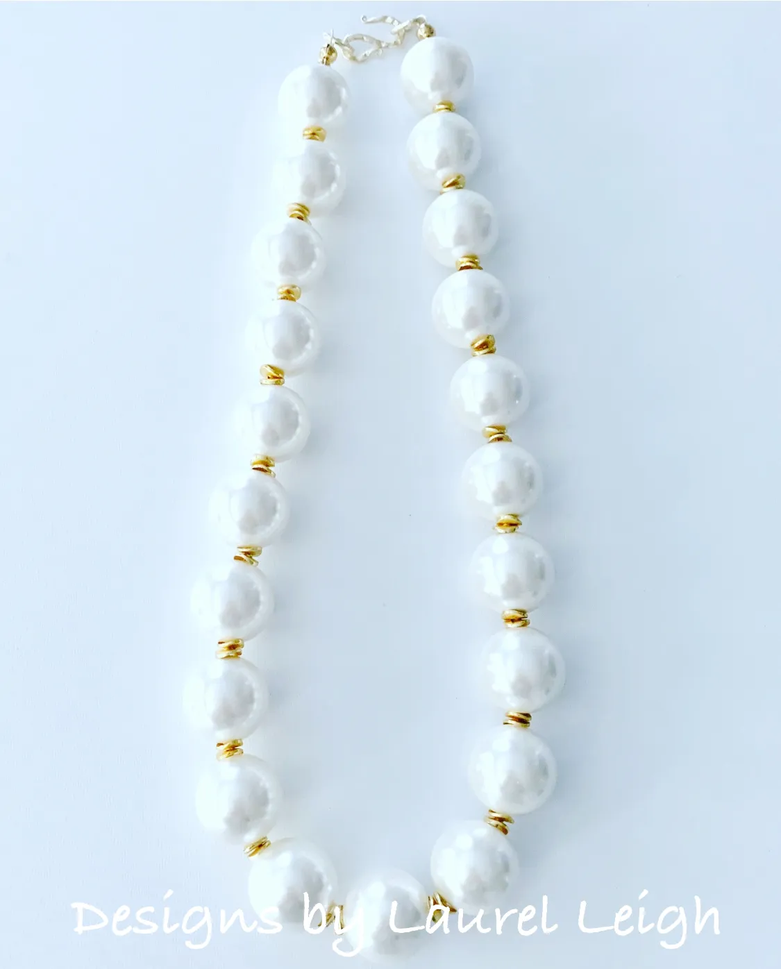 Chunky Faux Pearl & Gold Accent Necklace