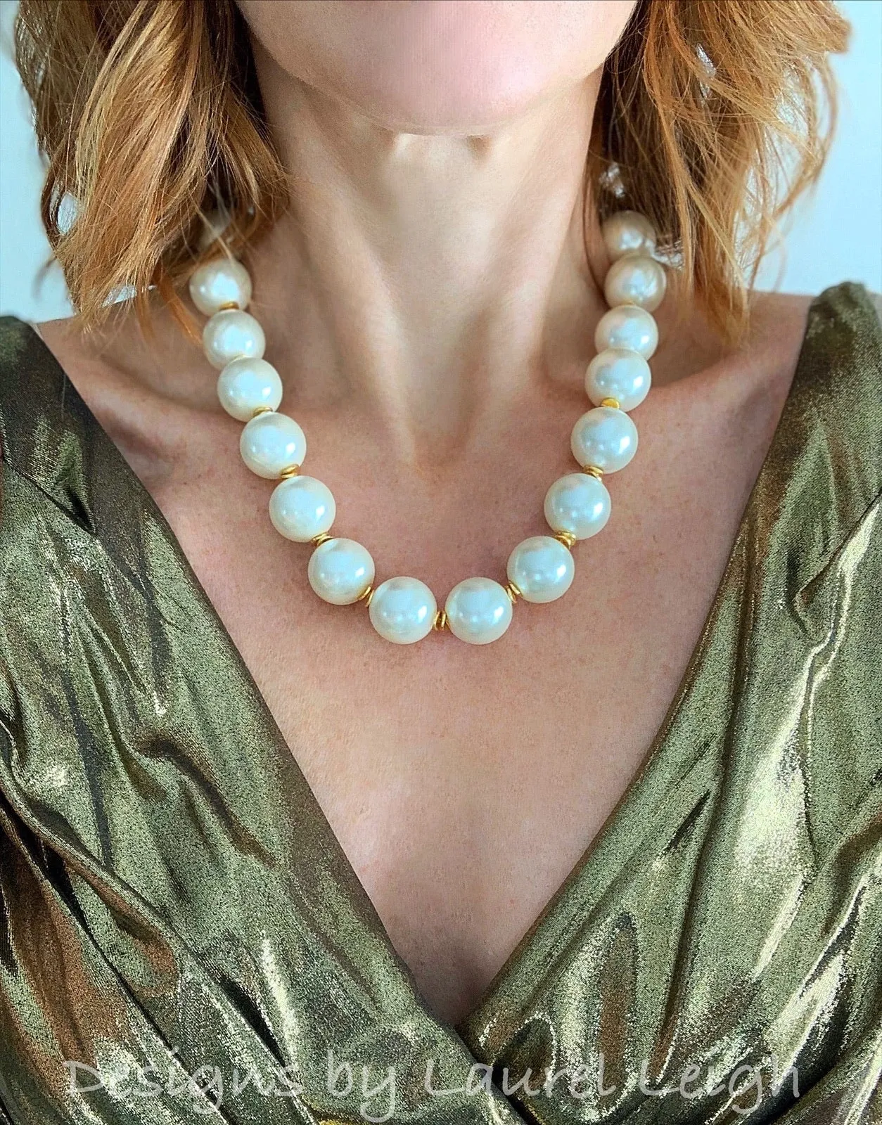 Chunky Faux Pearl & Gold Accent Necklace