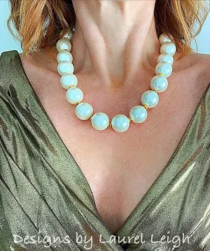 Chunky Faux Pearl & Gold Accent Necklace