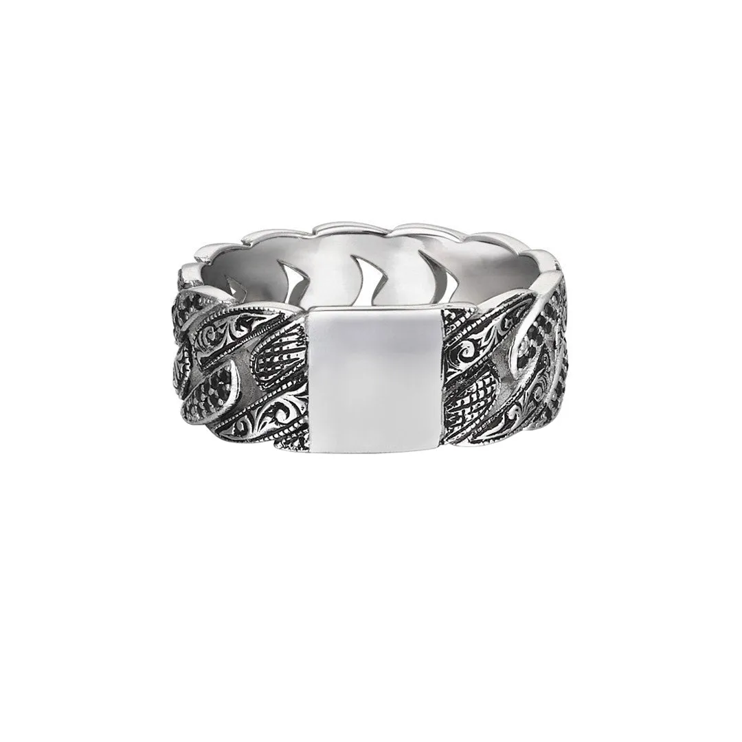 Classic Pave Chain Ring  - Solid Silver