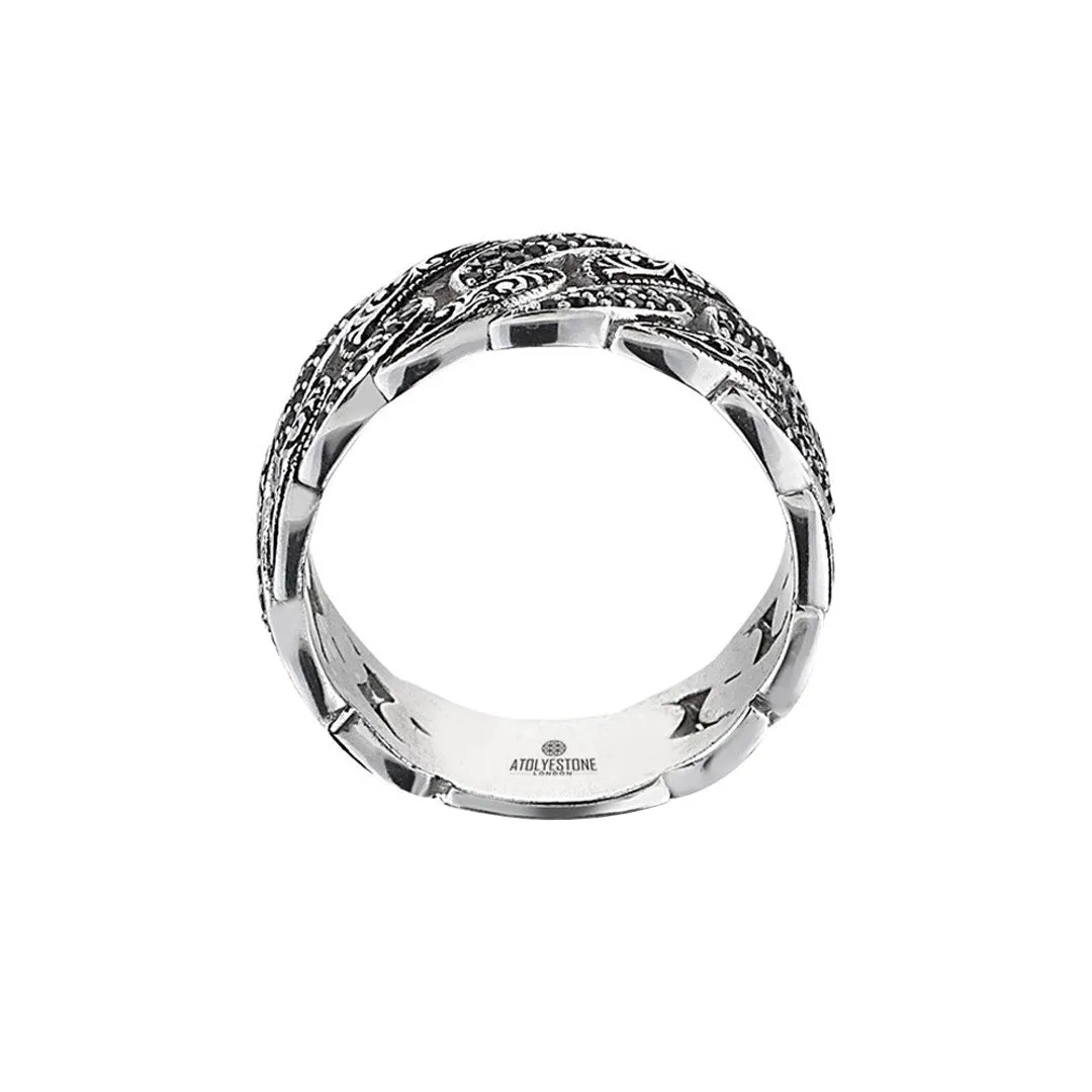 Classic Pave Chain Ring  - Solid Silver