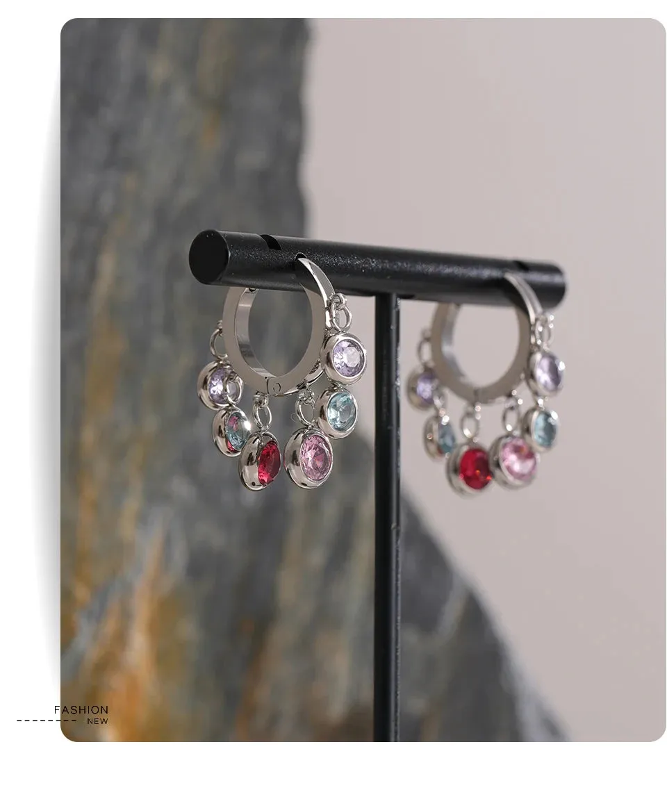 Colorful Cubic Zirconia Hoop Earrings.