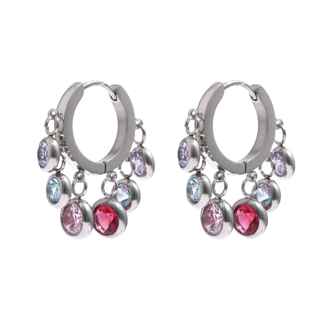 Colorful Cubic Zirconia Hoop Earrings.