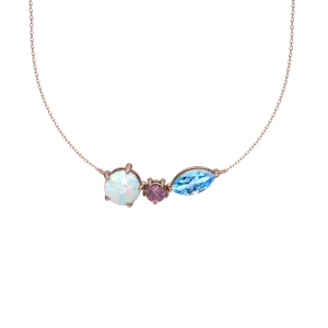 Created Opal, Pink Tourmaline and Blue Topaz Rose Gold Necklace