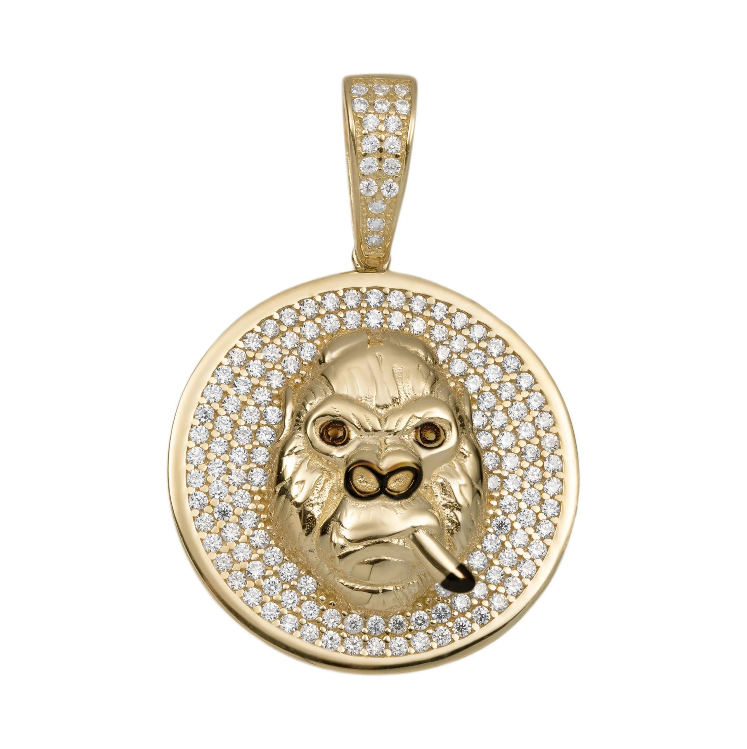 CZ Smoking Gorilla Pendant 10K Yellow Gold