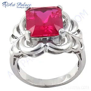 Delicate Pink Cubic Zirconia Gemstone Silver Ring - Designer Pink CZ Rings