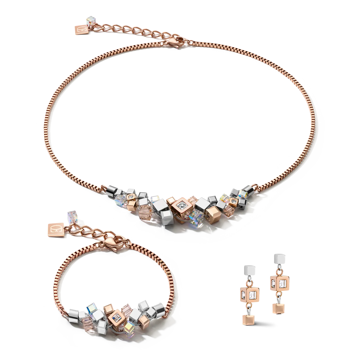 Earrings GeoCUBE® cluster rose gold