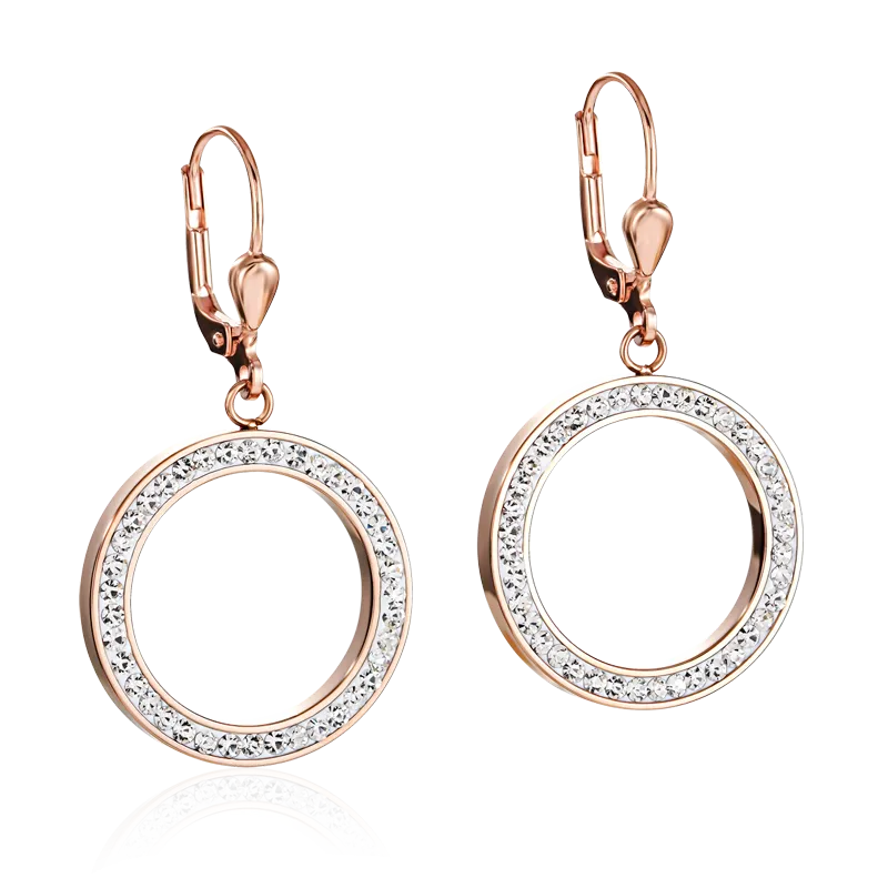 Earrings Ring Crystals pavé & stainless steel rose gold & crystal