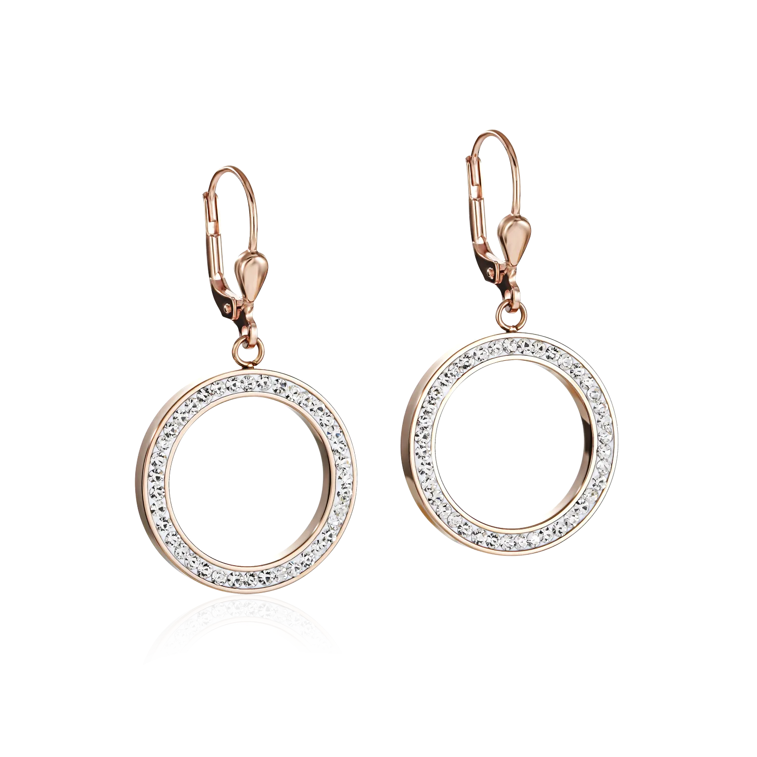 Earrings Ring Crystals pavé & stainless steel rose gold & crystal