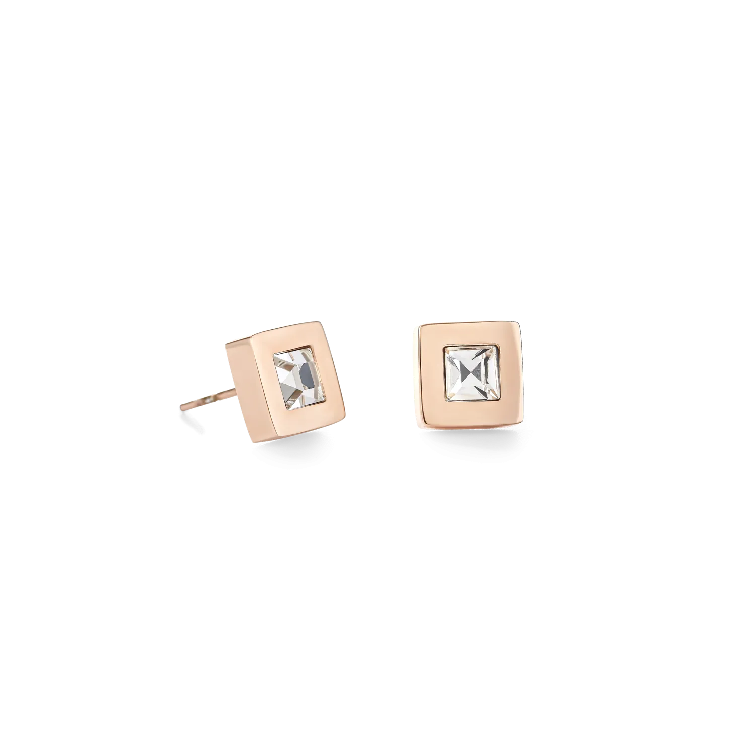 Earrings square stainlees steel rose gold & crystal