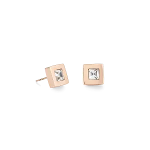 Earrings square stainlees steel rose gold & crystal