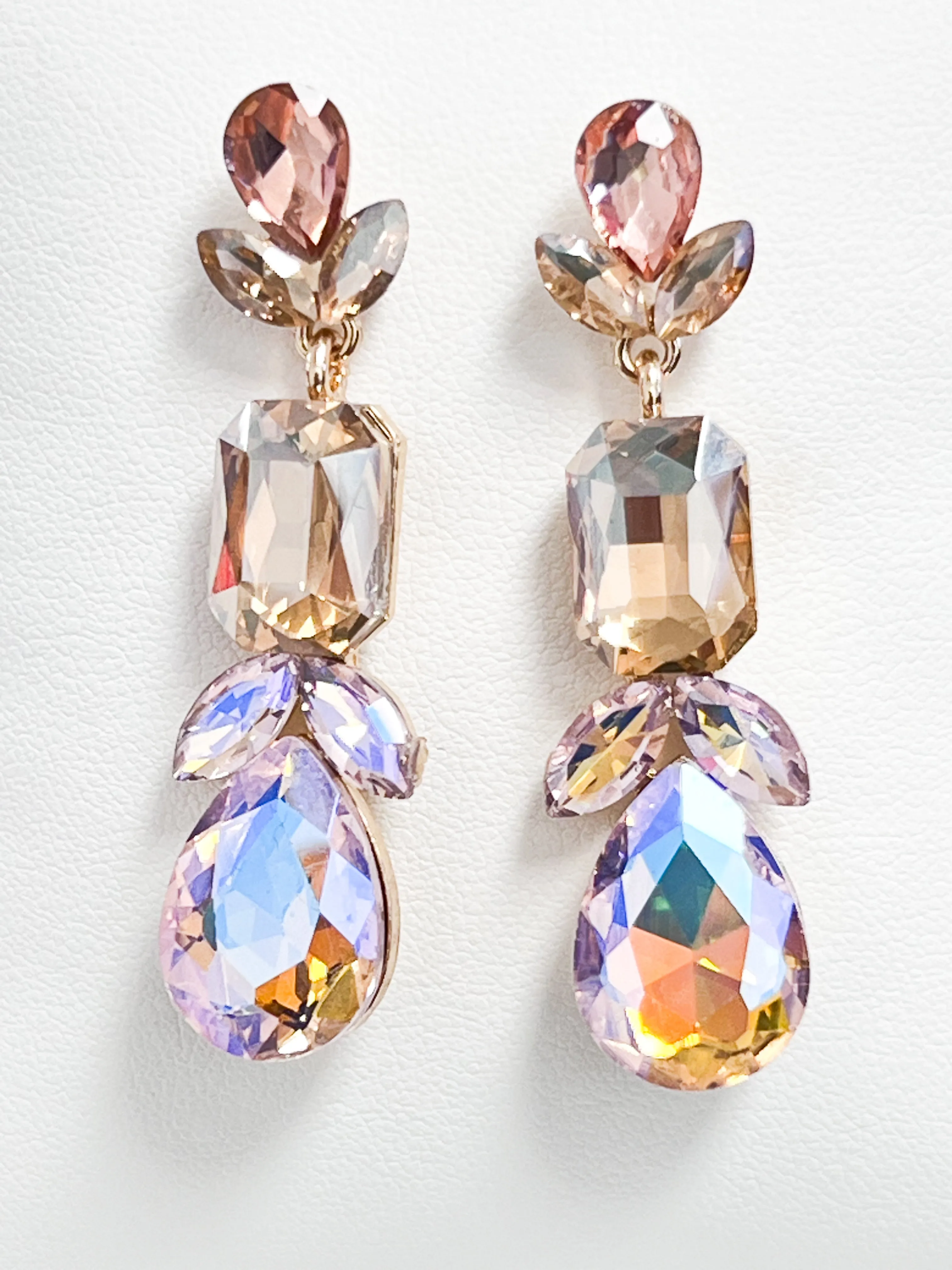 Ella - Rhinestone Statement Earrings (AB Pink/ Champagne)