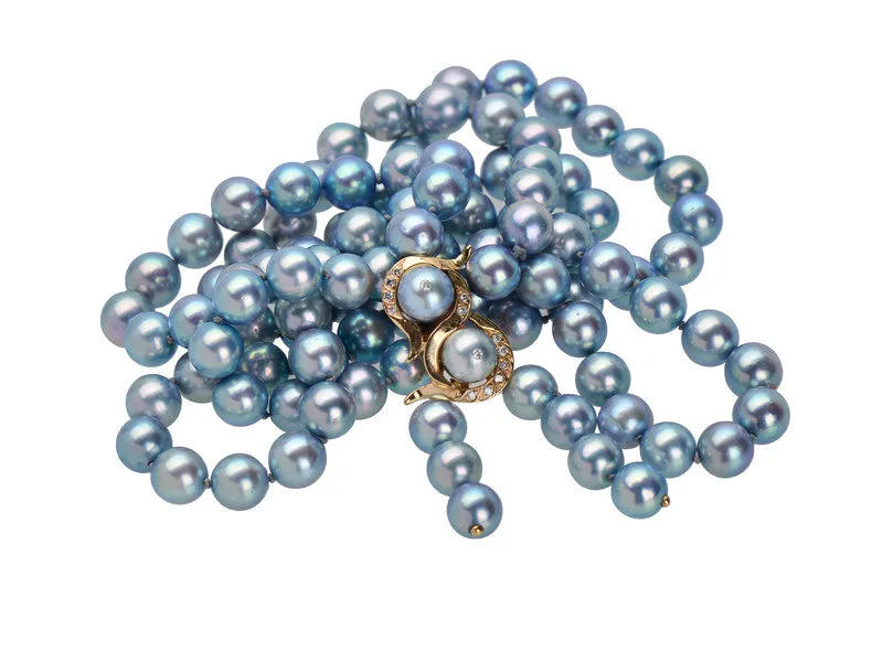 Estate Elegant Blue Gray Strand of Pearls