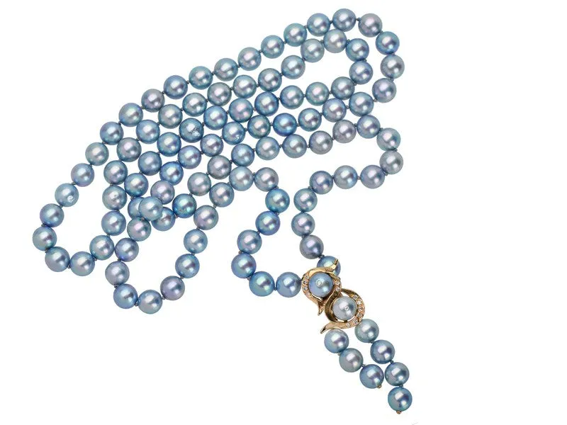 Estate Elegant Blue Gray Strand of Pearls