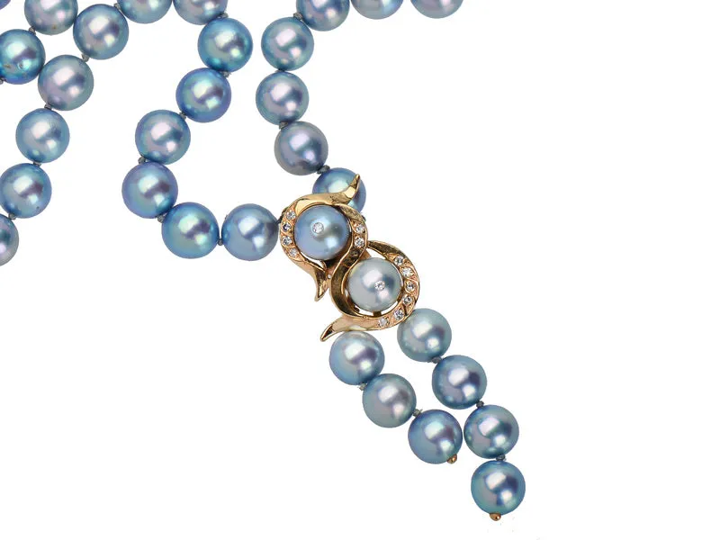 Estate Elegant Blue Gray Strand of Pearls