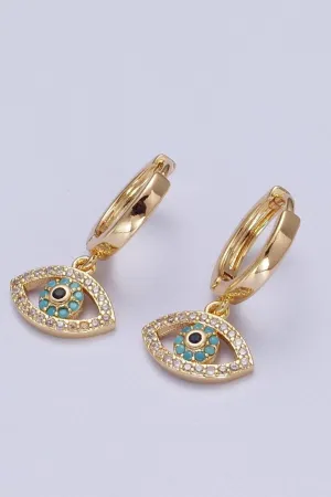 Evil Eye Charm Hoop Earrings 14K Gold Filled