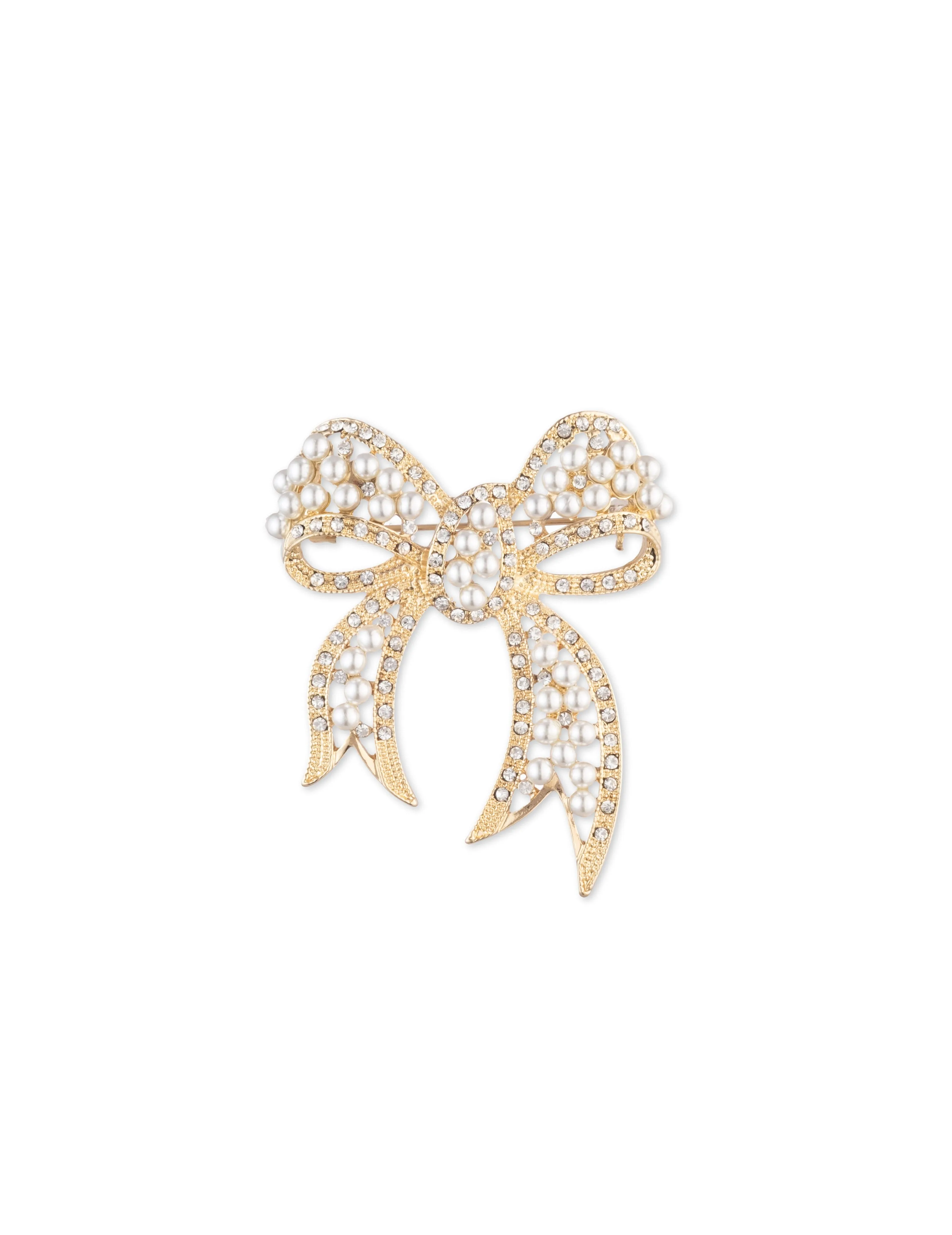 Faux Pearl Cluster Bow Brooch