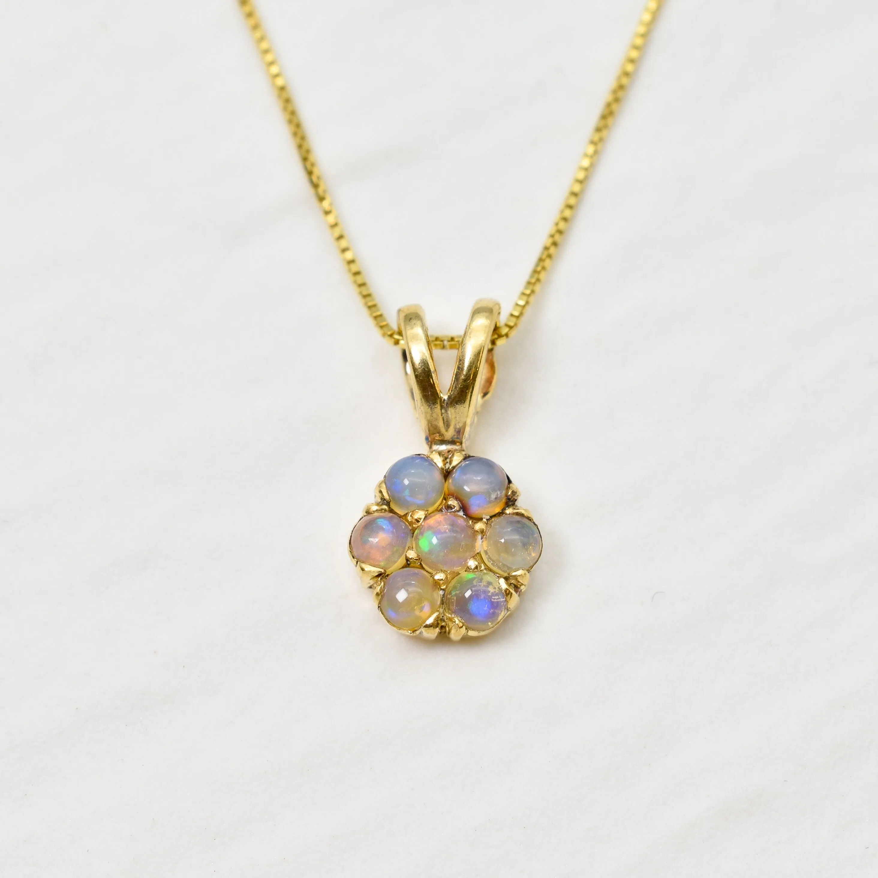 Fire Opal Pendant - Natural Ethiopian Opal Necklace, Gold Flower Pendant