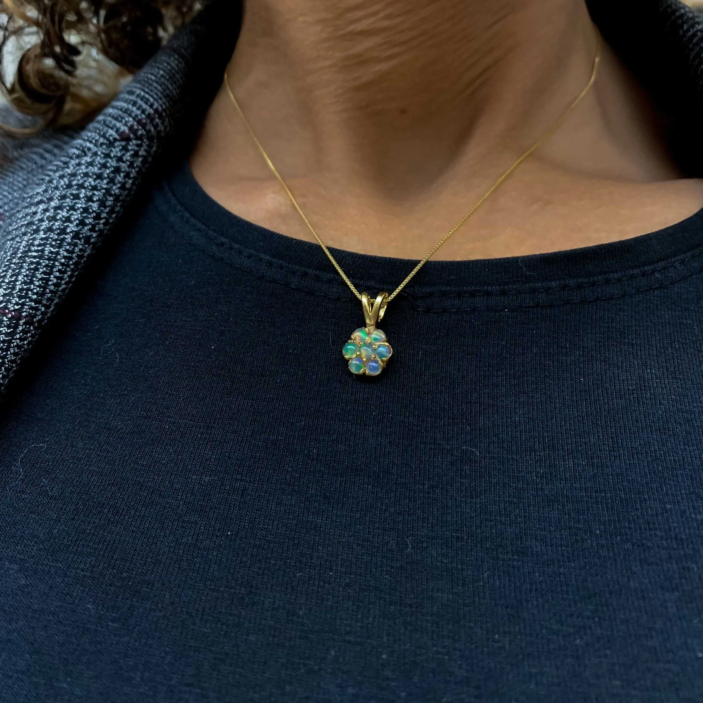 Fire Opal Pendant - Natural Ethiopian Opal Necklace, Gold Flower Pendant