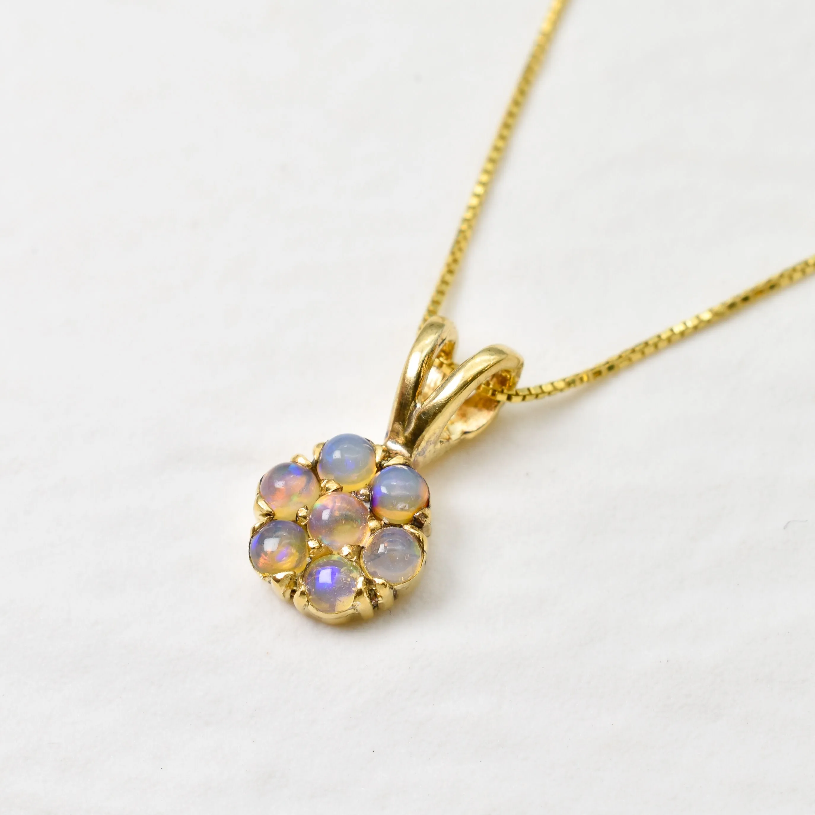 Fire Opal Pendant - Natural Ethiopian Opal Necklace, Gold Flower Pendant