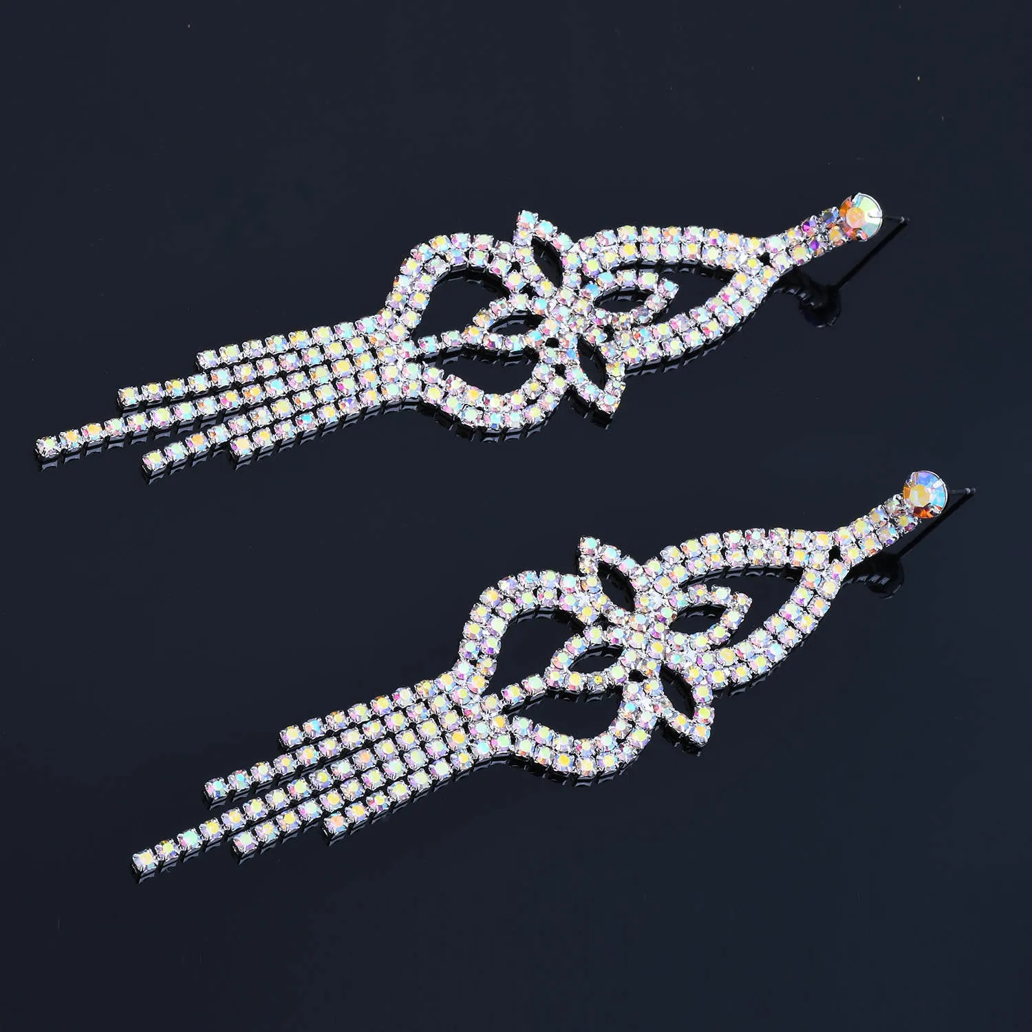 FLORA - ab silver dangle rhinestone earrings