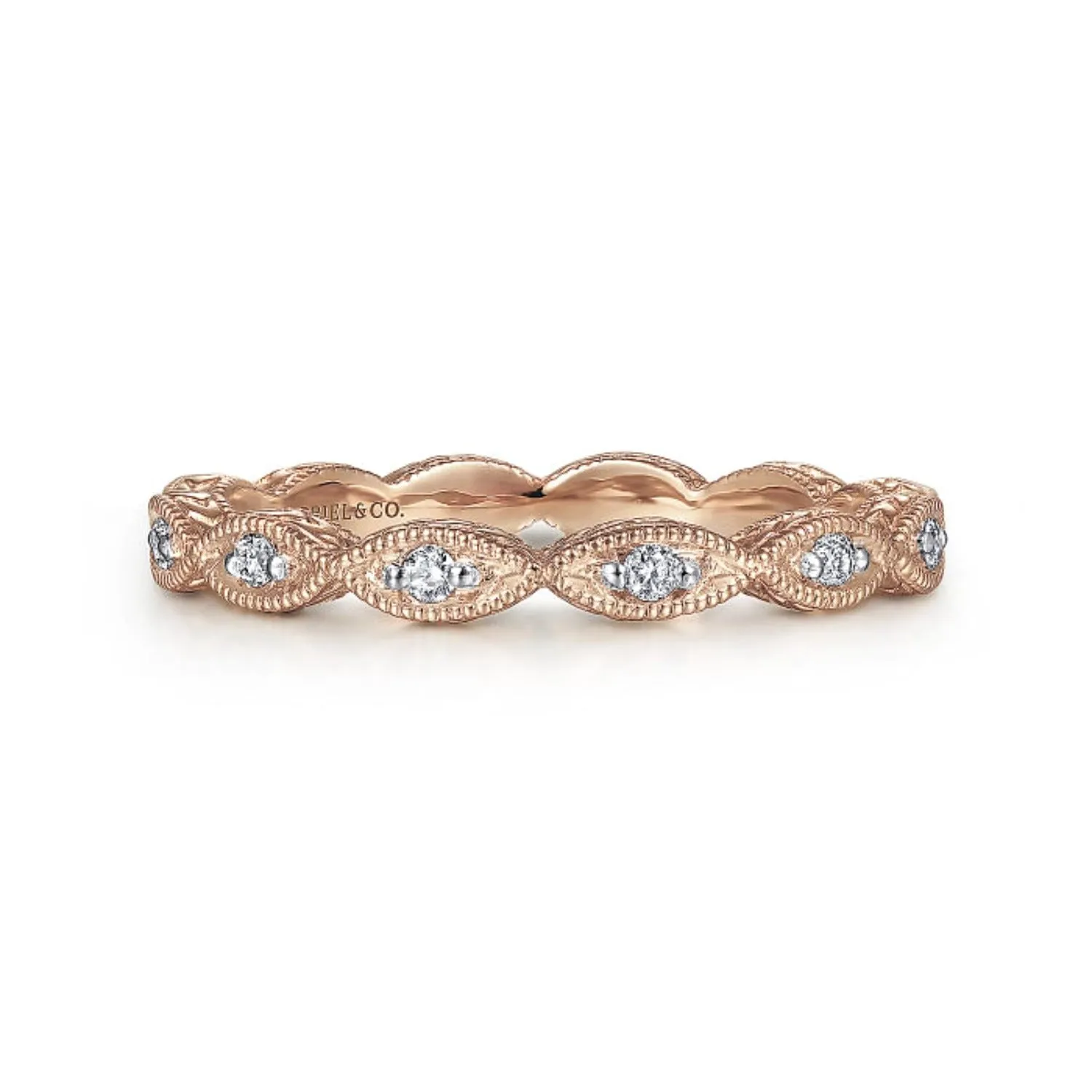 Gabriel & Co. "Luminous" Vintage Styled Diamond Ring with Milgrain Finish