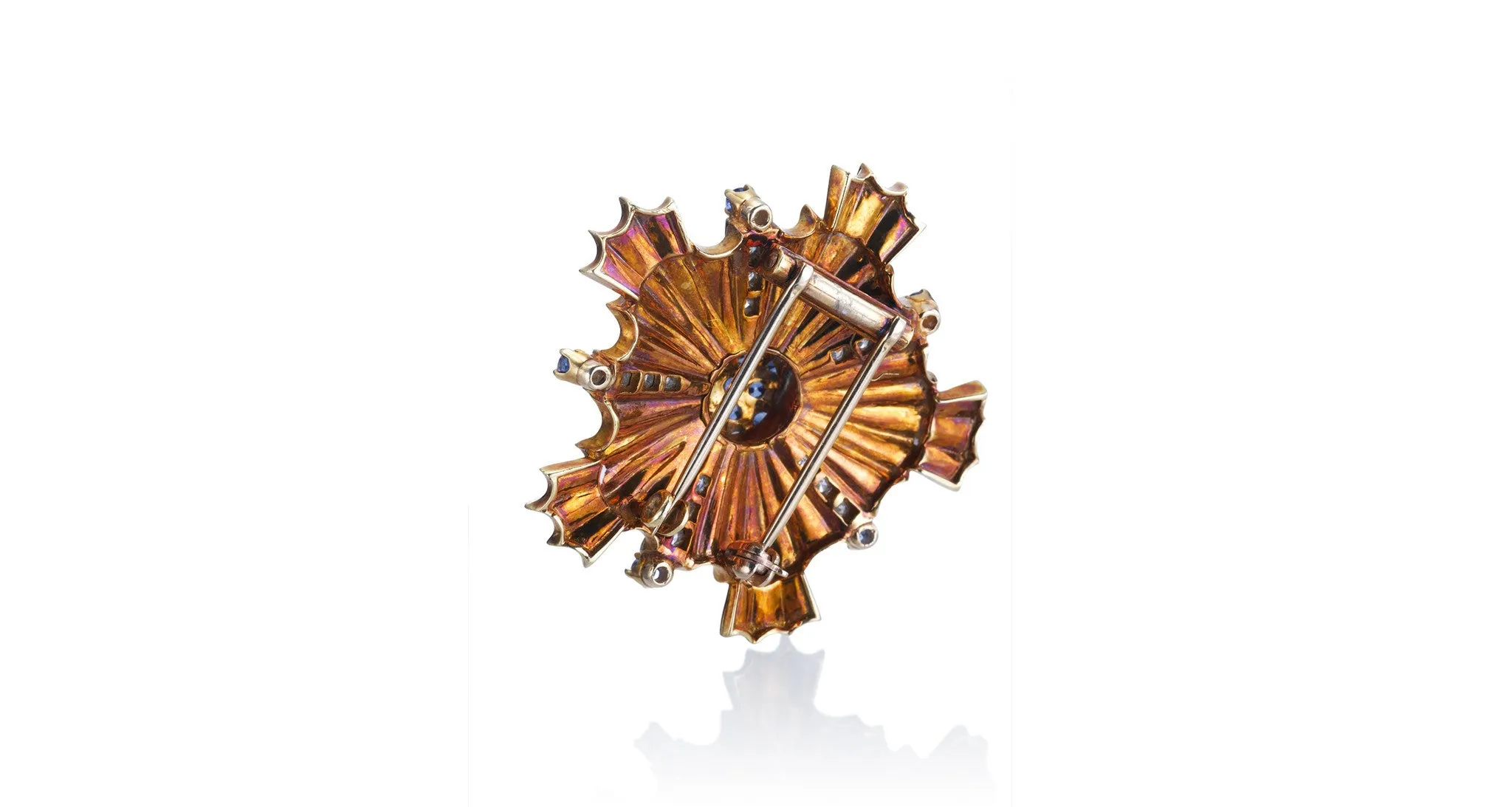 Gold Sapphire & Diamond Sunburst Pin