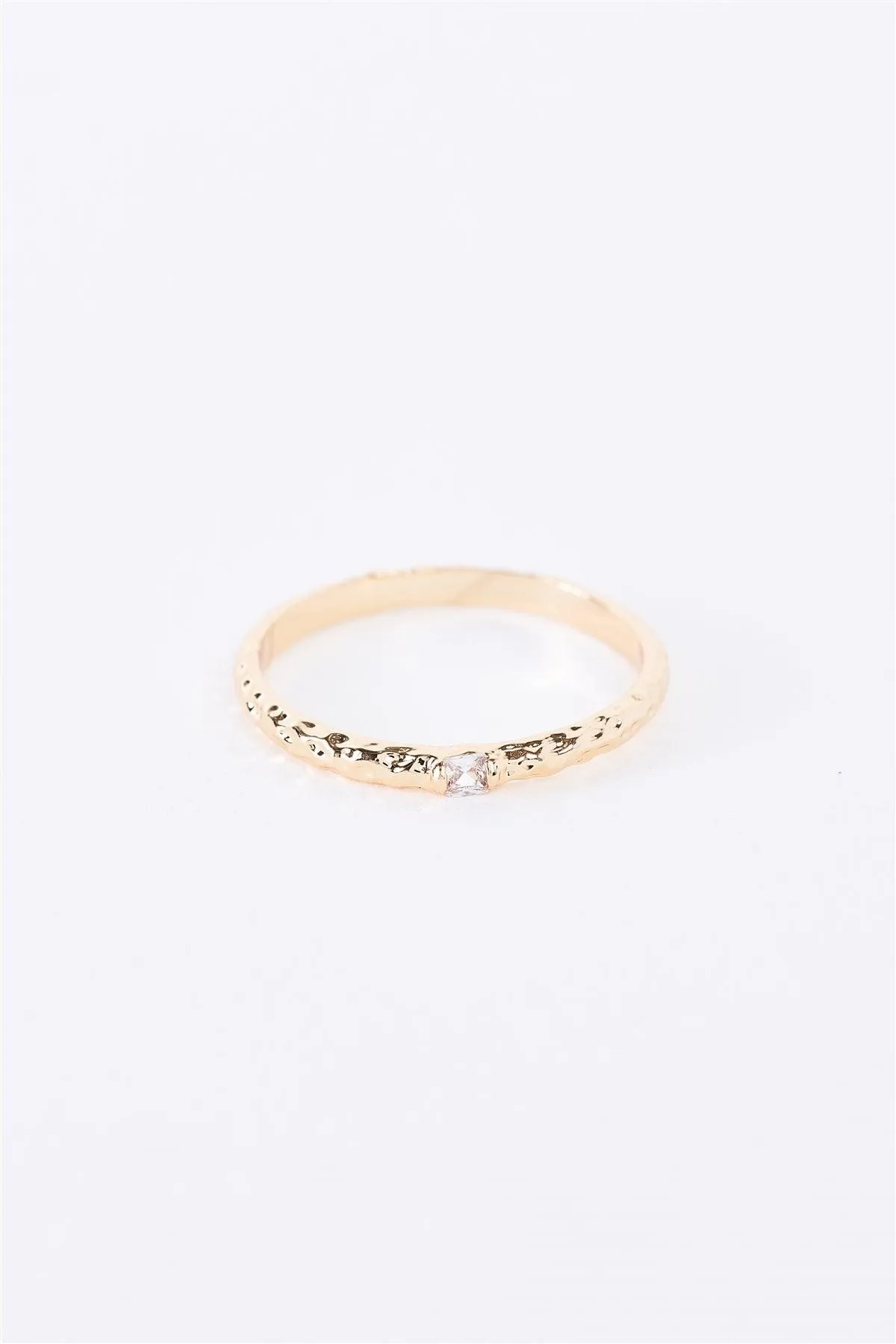 Gold Structured Band Faux Diamond Ring