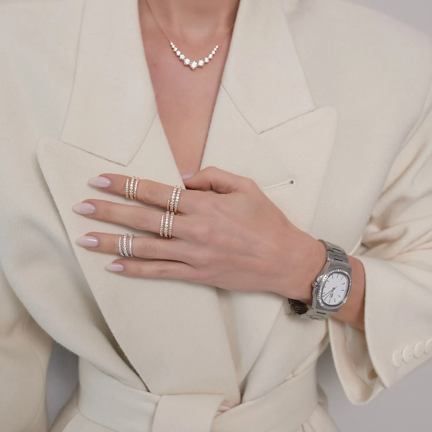 Gold Swirl Ring with White Stones