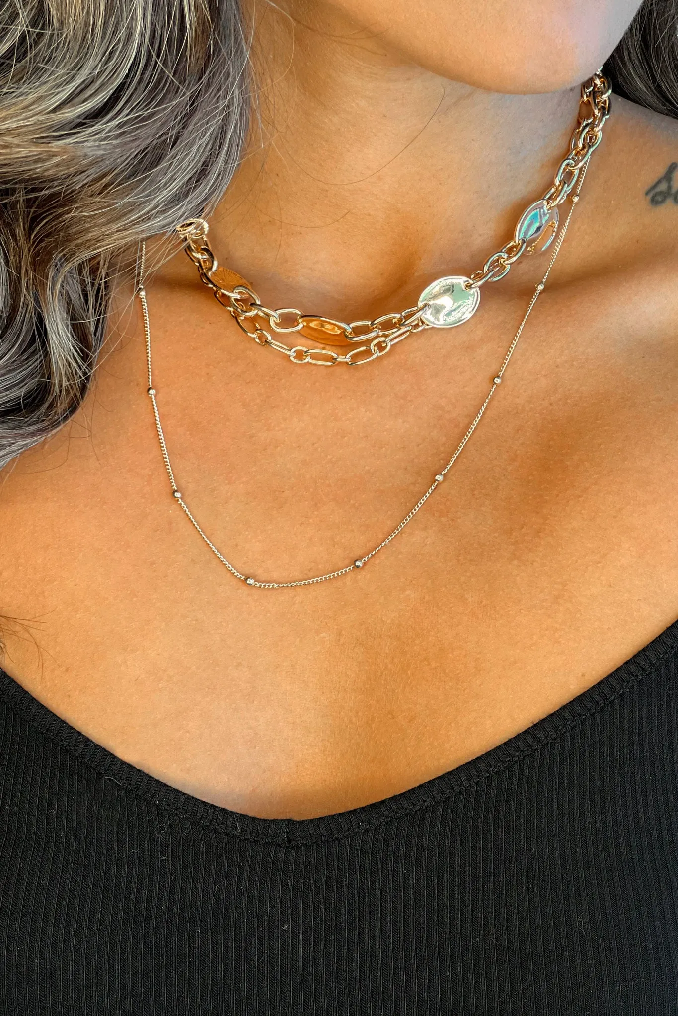 Gold Three Layer Chunky Chain Necklace