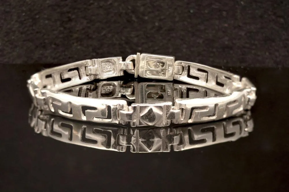 Greek Key Meander Bracelet in Sterling Silver (B-58)