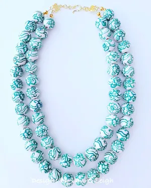 Green & White Chinoiserie Double Strand Necklace