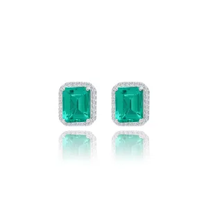 Halo set Emerald & Diamonds Earrings