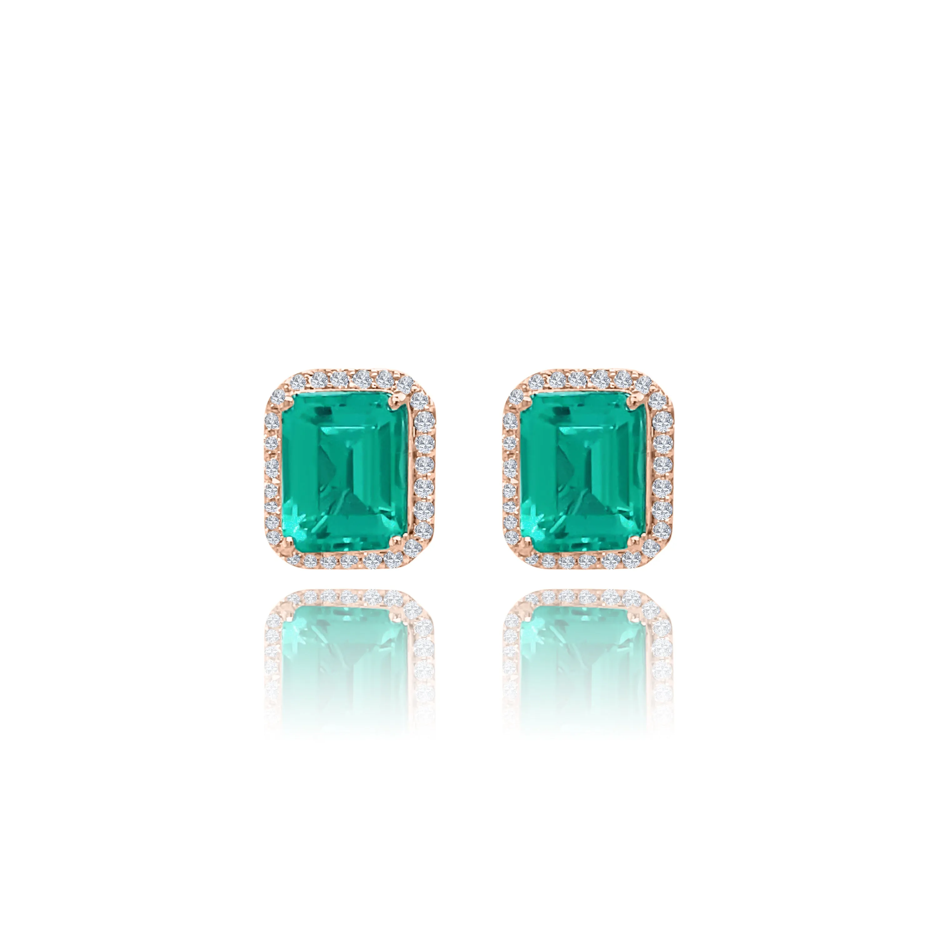 Halo set Emerald & Diamonds Earrings