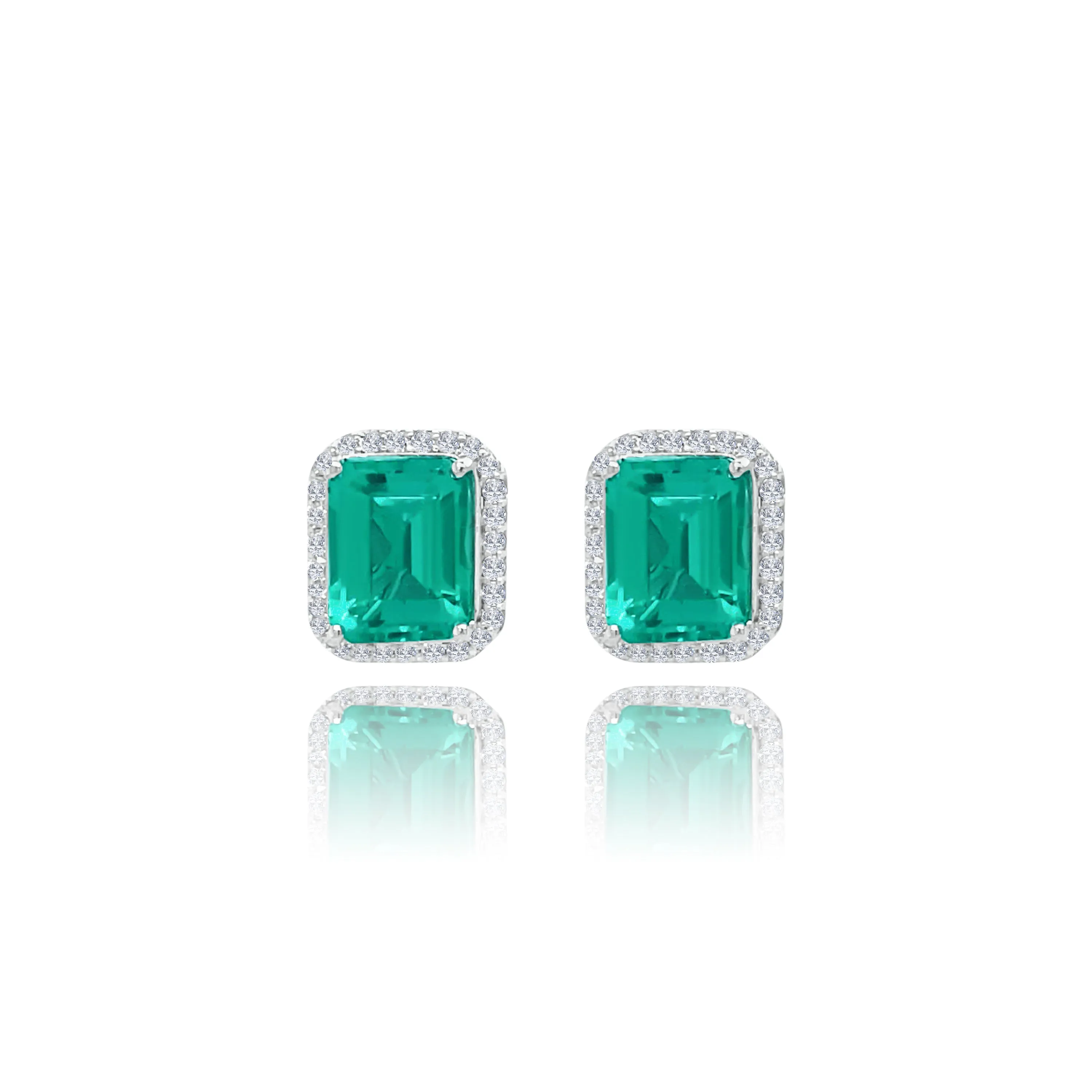 Halo set Emerald & Diamonds Earrings