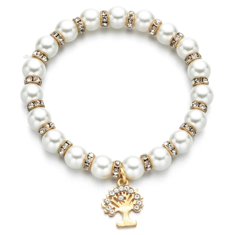 Handmade Natural Freshwater Pearl And Diamond Alloy Pendant Bracelet